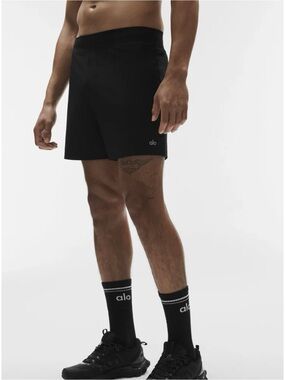 ALO Yoga Men's Black Athletic Shorts with Subtle Logo